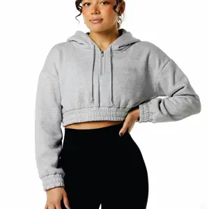 Cao cổ Sherpa lông cừu dày Crop Top Áo len nữ sinh viên phong cách Hàn Quốc mùa thu mùa đông nửa dây kéo ấm áo