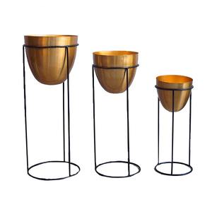 Macetas de oro de forma redonda de metal con soporte de metal de primera calidad para decoración interior y exterior - Product Image 6