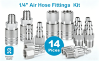Kit de raccords et de fiches ColorFit de Milton Industries - (Style M Rouge) - Corps en acier allié et aluminium - Compatible air 1/4 NPT (14 pièces)