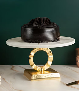 Soporte de exhibición de comida de repostería con base de metal superior de mármol redondo de diseño de lujo al mejor precio - Product Image 3