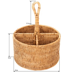 Cesta de Almacenamiento de Bambú Tejida a Mano con Asa, 4 Compartimentos, Rectangular, Minimalista, Bandeja para Accesorios de Bar - Product Image 6