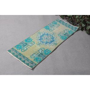 Alfombra de 1.2x3.37 pies, Alfombra Turca Vintage Pequeña, Alfombra de Lana Azul - Product Image 3