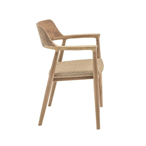Modern Teak <b>Dining</b> Armchair with Curved Wooden Backrest Handwoven <b>Rattan</b> Seat Eco-Friendly Durable for Apartment <b>Dining</b> Areas - Product Image 4
