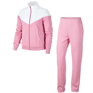 Customized Design Luxury 100% Cotton solid color Dye Athletic Training Jogging Track Joggers Suits Sets pink and white combo