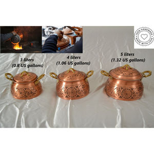 Casserole Kadai Platter for Parties Hammered Copper and Steel Plate Dish Round Copper <b>Food</b> Serving and <b>Warming</b> Supplies - Product Image 2
