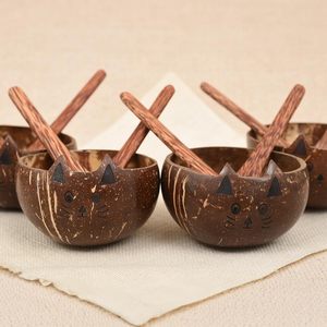 Cuencos de coco al mejor precio, cuenco de cáscara de coco natural con cara de gato, juego de vajilla biodegradable zerowaste - Product Image 5