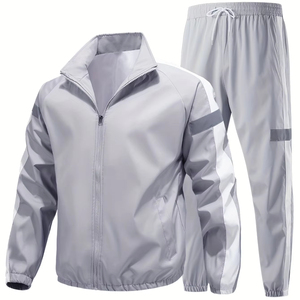 Conjunto de chaqueta y pantalones con cremallera a prueba de viento sólido estampado unisex con etiqueta reflectante conjunto de chándal de primavera y otoño - Product Image 1