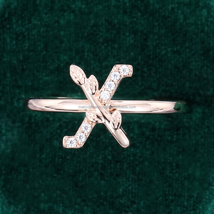 Solid Rose Gold "X" <b>Initial</b> <b>Ring</b> Pave Diamond Jewelry Handmade a to Z Minimalist Letters <b>Ring</b> Diamond Jewelry "X" Letter <b>Ring</b> - Product Image 6