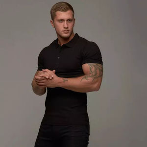 Polo à manches courtes personnalisé pour hommes pour le sport OEM vierge T-shirt de sport décontracté brodé Design solide doux au toucher tricoté foncé - Product Image 6