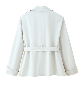 Sobrecamisa elegante Vintage de otoño 2025 para mujer, nueva moda, prendas de vestir exteriores informales, cinturón, solapa, manga larga, bolsillos, abrigo corto relleno de algodón - Product Image 5