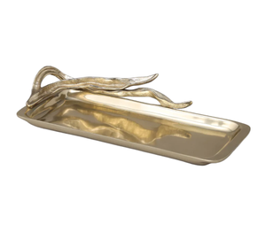 Bandeja dorada de aluminio de alta calidad de lujo con mango de hoja al mejor precio para uso en fiesta de boda Hpme - Product Image 6