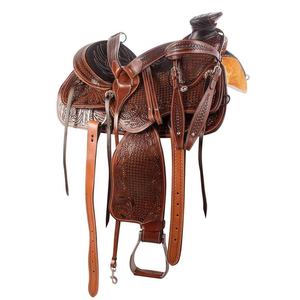 Montura occidental de caballo marrón oscuro con diseño mecanizado montura occidental de caballo de cuero - Product Image 3