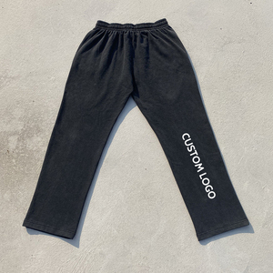 OEM Custom Logo 100% Cotton Raw Hem Cut Edge Acid Wash Fitted <b>Jogger</b> Pants Customized Men's <b>Stacked</b> Flared Sweatpants - Product Image 3