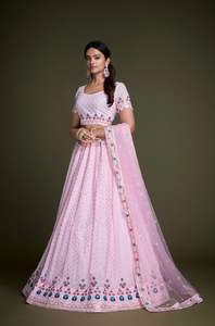 Último diseñador Heavy Faux Georgette Bordado Secuencia Trabajo Lehenga Choli Por Fab Zone - Product Image 2