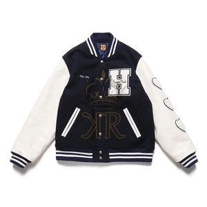 Chaqueta Universitaria Personalizada de Estilo Urbano, Ajustada, para Hombre, Talla Grande, con Logotipo Frontal, Exterior de Poliéster y Lana, Venta al por Mayor - Product Image 1