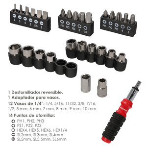 Set di Cacciaviti a Cricchetto con 29 Pezzi (12 vasi e 16 punte) - Product Image 2