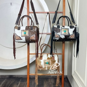 New Trendy 2025 Design Tooled Leather Speedy <b>Crossbody</b> <b>Bag</b> Vintage Genuine Cowhide Leather Fringe Duffel Travel <b>Bags</b> for Women's - Product Image 1