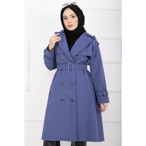 เสื้อโค้ทกันฝนสำหรับผู้หญิง Allerli Premium สีคราม พร้อมเข็มขัดถอดได้ ติดกระดุมสองแถว กันน้ำ สำหรับฤดูใบไม้ร่วง - Product Image 2