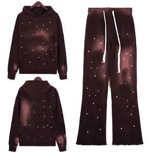 Ensemble de survêtement de haute qualité avec logo personnalisé, surdimensionné, effet délavé, strass, sweat-shirt, pantalon de jogging, ensembles de survêtement pour unisexe - Product Image 5