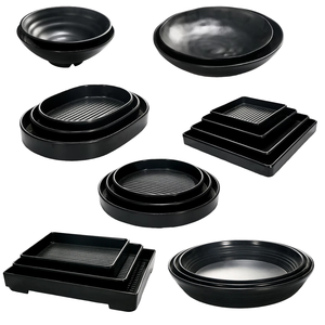 Assiettes de service rectangulaires modernes en mélamine noire pour restaurant, lavables, pour desserts et sushis, personnalisables - Product Image 2