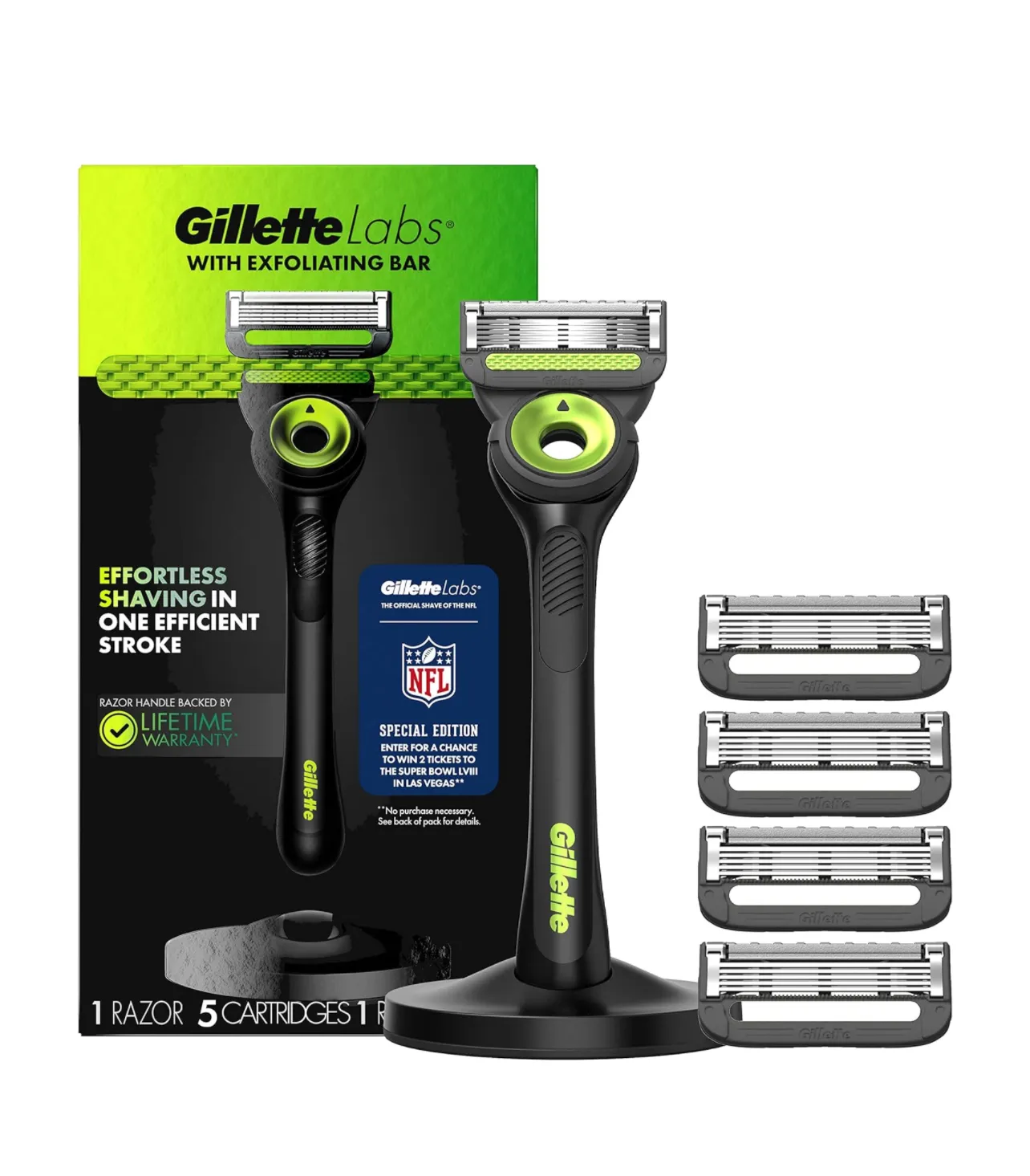 Gillette Labs Razor for Men Neon and Black Edition、1ハンドル、5かみそりの刃のリフィル、バルクサプライヤー