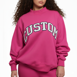 Sudadera de Cuello Alto Holgada de Felpa de Algodón Informal para Mujer, con Logotipo Personalizado, Gruesa, Ecológica, 380 g - Product Image 1