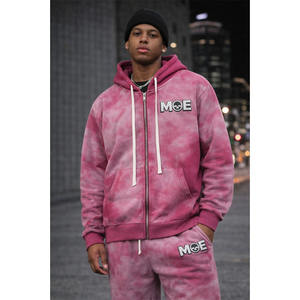 Clothing Manufacturer Custom Unisex <b>Men's</b> Terry Acid-Wash Zipper Tracksuits Heavyweight Cotton Distressed <b>Hoodie</b> With Sweatpants - Product Image 5