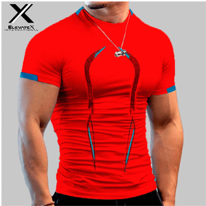 เสื้อยืดกีฬาแขนสั้นทรงสลิมฟิตสำหรับผู้ชาย ElevateX International ลายพิมพ์เรขาคณิต แห้งเร็ว คอกลม ผ้าถักโพลีเอสเตอร์ สีน้ำเงินเขียว - Product Image 4