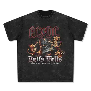 AC/DC In T-Shirt Mùa Hè Giản Dị Cotton Ngắn Tay Nhà Máy Tùy Chỉnh Mua Dtg T Áo Sơ Mi
