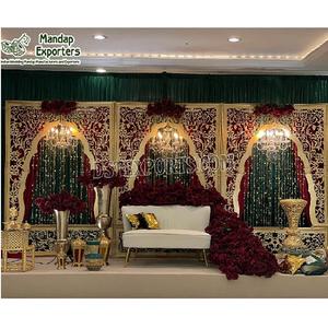 ฉากหลังงานแต่งงานมุสลิมสมัยใหม่แบบตัดเลเซอร์ ลายเมห์ราบ สำหรับเวทีงานแต่งงาน พร้อมธีมปากีสถาน แผงโลหะ เยอรมนี สหราชอาณาจักร - Product Image 1