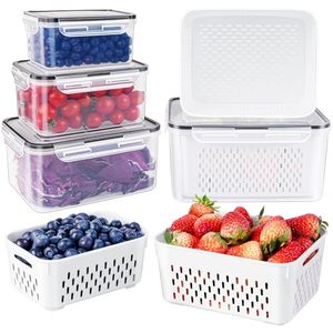 Freshmage – Contenants de rangement rectangulaires en plastique pour fruits, avec passoire amovible, compatibles lave-vaisselle, lot de 4 pièces, pour conserver les baies et les légumes - Product Image 1