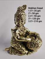 Statue artisanale en laiton moulé de petit Krishna, Makhan Gopal, Ladoo Gopal avec veau, décoration religieuse pour la maison et le temple