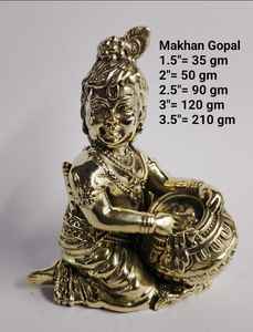 Estatua de pequeño Krishna de latón tradicional divina (Makhan Gopal Ladoo Gopal y Krishna con becerro) - Product Image 2