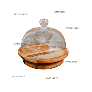 Plateau de service en bois de conception classique avec couvercle en acrylique forme ronde plateau de service de dates de dessert de taille personnalisée en vrac - Product Image 2