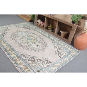 Tapis en laine turque vintage 5.6 X 8.6ft fait à la main classique Beige bleu abstrait Patchwork Design haute qualité en peluche tapis ensembles - Product Image 4