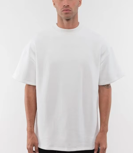 T-shirt en coton peigné 210GSM pour homme Style Streetwear lourd Construction à double fil Couleur unie Col rond surdimensionné Goutte - Product Image 6