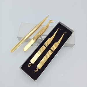 Pinzas para pestañas de diseño Cnc de tendencia superior, pinzas para pestañas chapadas en oro de 24 quilates, volumen de 45 90 grados con signo de dólar, acero inoxidable - Product Image 1