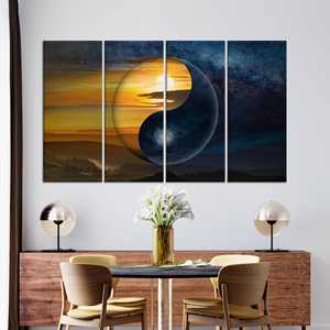 Arte en lienzo Yin Yang: Impresión en vidrio templado, decoración de luz y sombra, JUEGO DE 4 LIENZOS - Product Image 1