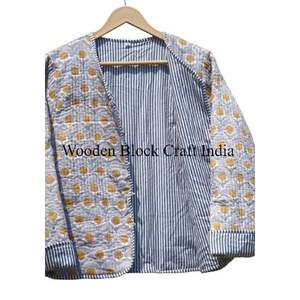 Chaqueta Étnica Estampada Hecha a Mano de Algodón Vintage con Detalle de Botones para Mujer, Elegante y Reversible, Estilo Kantha para Invierno - Product Image 4