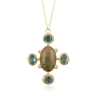 Collier pendentif en pierre gemme Unakite naturelle grande ovale, collier multi-pierres, collier perlé texturé de créateur réglable