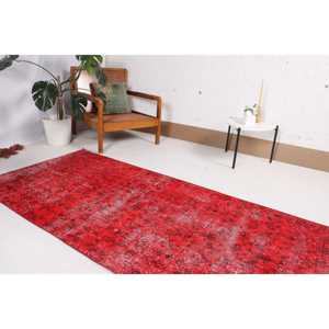 Tapis turc vintage 3,2x8 pieds, tapis en laine rouge et noir à motifs floraux - Product Image 3