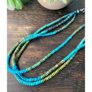 Collier multi-brins de style Navajo, design superposé, multi-turquoises, argent sterling, perles, authentique et authentifié - Product Image 4