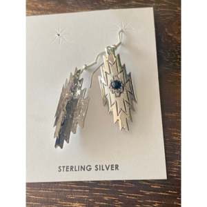 Navajo Made Vintage Onyx & <b>Sterling</b> <b>Silver</b> <b>Dangle</b> <b>Earrings</b> - Product Image 5