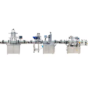Machine de remplissage, de bouchage et d'étiquetage automatique à 4 buses, machine de remplissage, de bouchage et d'étiquetage de bouteilles à 4 têtes, machine d'étiquetage ronde, remplissage de liquide - Product Image 1