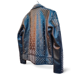 Nouveautés Veste en cuir de vachette noire à clous et à strass Brando Biker Rock Punk pour femmes en cuir véritable - Product Image 5