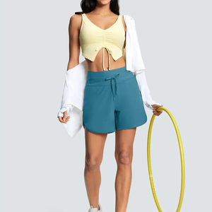 Short en coton décontracté pour femme Respirant Confortable Cordon de serrage à larges bords Courir Évacuant l'humidité et absorbant la sueur - Product Image 4