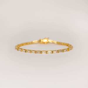 Baguette Diamond Tennis Pulsera Minimalista Apilable 925 Pulsera de plata esterlina Regalo de aniversario romántico para esposa - Product Image 1