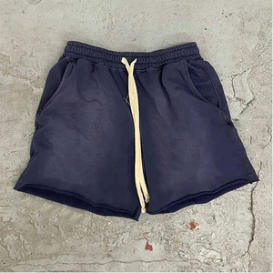 Pantalones cortos de verano para hombre con dobladillo crudo estilo Vintage lavado con ácido 100% algodón French Terry cintura elástica cordón con bolsillos laterales - Product Image 4