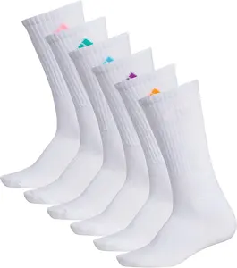 Lot de 6 chaussettes athlétiques rembourrées pour femme en blanc/rose choc/cyan brillant antibactérien tricoté en coton/fibre de bambou
