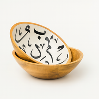 Bol en bois de manguier blanc intérieur doré calligraphie arabe fait à la main salade décorative fruits plat de service rustique artisan ustensiles de cuisine